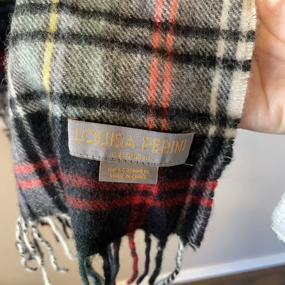 Louisa Perini 100% Cashmere Tartan Plaid Scarf Holiday